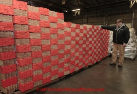 Wednesday February 15, 2012.  Race Manager Mark Nordman takes inventory of the 15,300 trail markers destined to be placed along the 1000+ miles of the 2012 Iditarod trail.  The stakes await transportation to the various checkpoints at the  Airland Transportation warehouse in Anchorage, Alaska.  The stakes are hand-made locally by the Stake Shop in Anchorage.