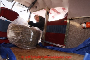 February 16, 2013  Volunteer Iditarod Air Force pilot, Ed Kornfield, loads his plane with hay bound for Rainy Pass at the Willow airport as musher food, straw, HEET and people food is flown to the 4 checkpoints on the east side the Alaska Range. Iditarod 2013    Photo Copyright Jeff Schultz  -- Do not reproduce without written permission