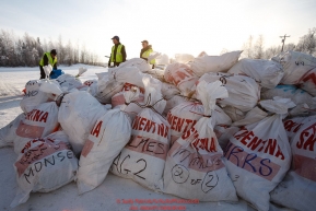 Musher food drop bags await loading on to planes as the Iditarod Air Force flies out food and supplies to checkpoints on Saturday February 17th before the 2018 race from the Willow airport in Willow, Alaska Photo by Judy Patrick/SchultzPhoto.com  (C) 2018  ALL RIGHTS RESERVED