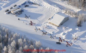 Saturday February 18, 2012   Planes line up and are loaded at the Willow airport with straw, musher food bags, lathe, people food and supplies as they begin to be flown out by the Iditarod volunteer Air Force  to checkpoints along the trail.