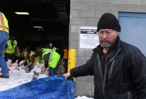 Iditarod musher Robert Bundtzen delivers his food drop bags for the 2020 Iditarod Trail Sled Dog Race at Air Land Transport in Anchorage, AK on Wednesday, February 19, 2020. (Photo by Bob Hallinen)