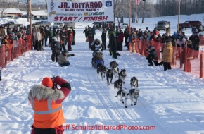 Saturday February 25, 2012   Bailey Vitello leaves the start line on Knik Lake during the Junior Iditarod start.