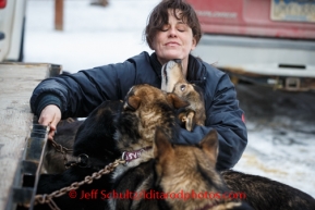 Iditarod Vet Check in Wasilla, AlaskaVeteran Iditarod musher, Karin Hendrickson, checks in with her dogs at the Vet Check at Iditarod headquarters on Wednesday, March 26, 2014.Iditarod Sled Dog Race 2014PHOTO (c) BY JEFF SCHULTZ -- REPRODUCTION PROHIBITED WITHOUT PERMISSION