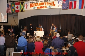 Thursday February 28, 2013  Newton Marshall speaks to the audience after drawing his postion at the musher drawing banquet held at the Dena'ina Convention Center in Anchorage two days prior to the start of Iditarod 2013.Photo (C) Jeff Schultz/IditarodPhotos.com  Do not reproduce without permission