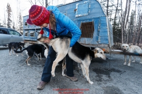 Volunteer veterinarian Medora Pashmakova examines an Elliot Anderson at the 2016 Iditarod Pre-race vet check in Wasilla, Alaska. March 02, 2016 Â© Jeff Schultz/SchultzPhoto.com ALL RIGHTS RESERVEDDO NOT REPRODUCE WITHOUT PERMISSION