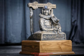 The Joe Redington Sr. 1st place winner trophy on the stage at the 2016 Iditarod musher position drawing banquet at the Dena'ina convention center in Anchorage, Alaska on Thursday March 3, 2016  Â© Jeff Schultz/SchultzPhoto.com ALL RIGHTS RESERVEDDO NOT REPRODUCE WITHOUT PERMISSION