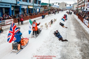 Rob Cooke leaves the start line on 4th Avenue during the ceremonial start of the 2018 Iditarod in Anchorage, Alaska on Saturday, March 3,  2018.Photo by Jeff Schultz/SchultzPhoto.com  (C) 2018  ALL RIGHTS RESERVED
