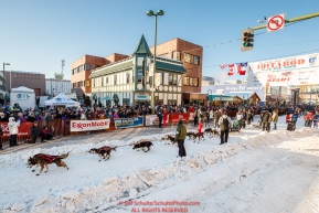 Ryan Anderson leaves the start line on 4th avenue during the Ceremonial Start of the 2017 Iditarod in Anchorage on Saturday March 4, 2017 Photo by Jeff Schultz/SchultzPhoto.com  (C) 2017  ALL RIGHTS RESVERVED