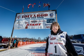 Honorary Musher, Joanne Potts, poses for a portrait during the Restart of the 2016 Iditarod in Willow, Alaska.  March 06, 2016.