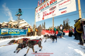 Ryan Anderson leaves the re-start line of the 2017 Iditarod in Fairbanks, Alaska at PikeÂs Landing on Monday March 6, 2017.Photo by Jeff Schultz/SchultzPhoto.com  (C) 2017  ALL RIGHTS RESVERVED