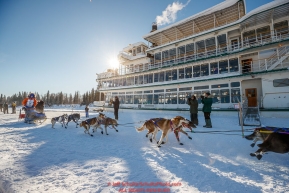 Cindy Abbott mushing past the Riverboat Discovery during the re-start of the 2017 Iditarod in Fairbanks, Alaska at PikeÂs Landing on Monday March 6, 2017.Photo by Jeff Schultz/SchultzPhoto.com  (C) 2017  ALL RIGHTS RESVERVED