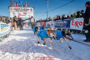 leaves the re-start line of the 2017 Iditarod in Fairbanks, Alaska at PikeÂs Landing on Monday March 6, 2017.Photo by Jeff Schultz/SchultzPhoto.com  (C) 2017  ALL RIGHTS RESVERVED
