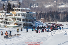 Peter Kaiser runs down the Chena River toward the Riverboat Discovery during the re-start of the 2017 Iditarod in Fairbanks, Alaska at PikeÂs Landing on Monday March 6, 2017.Photo by Jeff Schultz/SchultzPhoto.com  (C) 2017  ALL RIGHTS RESVERVED