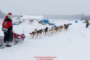 Aliy Zirkle parks her team at  the Nikolai checkpoint during the 2018 Iditarod race on Tuesday March 06, 2018. Photo by Jeff Schultz/SchultzPhoto.com  (C) 2018  ALL RIGHTS RESERVED