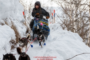 Mike Williams Jr. handles his sled on the last leg of the Happy River steps during the 2016 Iditarod Trail between the Finger Lake and Rainy Pass Checkpoints.  Alaska.  March 07, 2016.  Photo by Jeff Schultz (C) 2016 ALL RIGHTS RESERVED