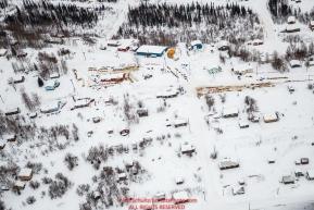 An aerial view shows many of the dog teams resting at the Ruby checkpoint during the 2017 Iditarod on Thursday afternoon March 9, 2017.Photo by Jeff Schultz/SchultzPhoto.com  (C) 2017  ALL RIGHTS RESERVED