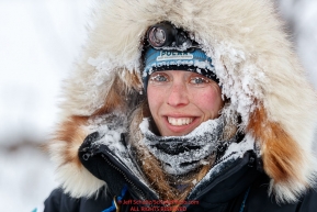 Kristy Berington is slighlty frosted up as she arrives at the Ruby checkpoint during the 2017 Iditarod on Thursday morning March 9, 2017.Photo by Jeff Schultz/SchultzPhoto.com  (C) 2017  ALL RIGHTS RESERVED