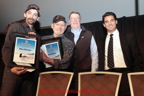 Thursday March 1, 2012   Lance Mackey and Dan Seavey with Iditarod VIPs at the Iditarod musher banquet at the Dena'ina Civic and Convention Center in Anchorage, Alaska.