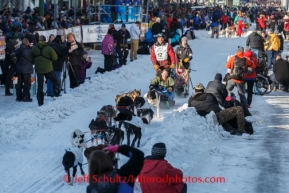 Norwegian Tommy Jordbrudal leaves the starting chute of the 2014 Iditarod ceremonial start in Anchorage, Alaska.Iditarod Sled Dog Race 2014PHOTO (c) BY JEFF SCHULTZ/IditarodPhotos.com -- REPRODUCTION PROHIBITED WITHOUT PERMISSION