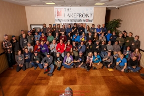 The group of 2018 mushers assemble for a toast and official group photo at the LakeFront Hotel in Anchorage after the musher meeting March 1 2018Photo by Jeff Schultz/SchultzPhoto.com  (C) 2018  ALL RIGHTS RESERVED