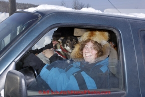 Saturday March 10, 2012  Iditarod volunteer, Sally Hamm, drove dropped dogs from town to the Ruby airport. The dogs were being flown back to Anchorage. Iditarod 2012.