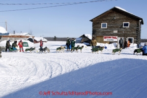 Saturday March 10, 2012 Jeff King arrives at the Kaltag checkpoint. Iditarod 2012.