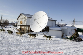 Saturday March 10, 2012 Jeff King arrives at the Kaltag checkpoint. Iditarod 2012.