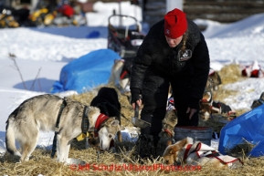 Saturday March 10, 2012 Aliy Zirkle prepares her team to leave the Kaltag checkpoint. Iditarod 2012.