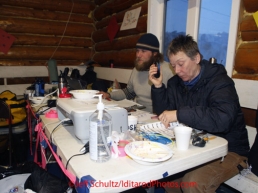 Saturday March 10, 2012  Josh Capps mans the communication center at the Ruby checkpoint. Iditarod 2012.