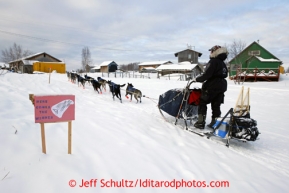 Matt Failor's team arrives at the Kaltag checkpoint on Sunday March 10, 2013.Iditarod Sled Dog Race 2013Photo by Jeff Schultz copyright 2013 DO NOT REPRODUCE WITHOUT PERMISSION