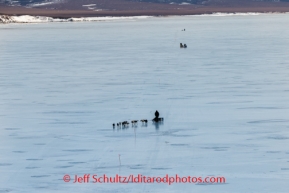 Four teams -- Kelly Maximer , Hugh Neff , Hans Gatt and Ray Redington Jr. cross Golovin Bay on the way to Golovin on Monday, March 10, during the Iditarod Sled Dog Race 2014.PHOTO (c) BY JEFF SCHULTZ/IditarodPhotos.com -- REPRODUCTION PROHIBITED WITHOUT PERMISSION