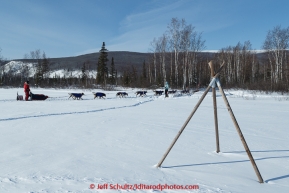 Charley Benja leaves in the afternoon from the checkpoint at Manley Hot Springs on March 10, 2015.  2015 Iditarod.(C) Jeff Schultz/SchultzPhoto.com - ALL RIGHTS RESERVED DUPLICATION  PROHIBITED  WITHOUT  PERMISSION