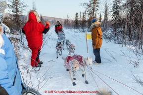 Paul Gebhart checks in at the checkpoint in Manley on Tuesday March 10, 2015.  This is the second checkpoint of the 2015 Iditarod.(C) Jeff Schultz/SchultzPhoto.com - ALL RIGHTS RESERVED DUPLICATION  PROHIBITED  WITHOUT  PERMISSION