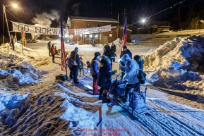 Cody Strathe checks in and out of  the Takotna checkpoint in the early morning on Thursday March 10 during Iditarod 2016.  Alaska.    Photo by Jeff Schultz (C) 2016  ALL RIGHTS RESERVED