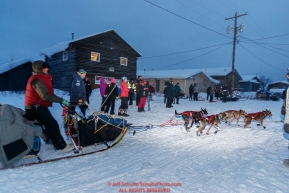 Nicolas Petit arrives in first place at the Kaltag village checkpoint on Saturday evening, March 10th during the 2018 Iditarod Sled Dog Race -- AlaskaPhoto by Jeff Schultz/SchultzPhoto.com  (C) 2018  ALL RIGHTS RESERVED