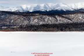 A dog team is but a small speck as they travel on the Yukon River between Grayling and Eagle Island on Saturday, March 10th during the 2018 Iditarod Sled Dog Race -- AlaskaPhoto by Jeff Schultz/SchultzPhoto.com  (C) 2018  ALL RIGHTS RESERVED