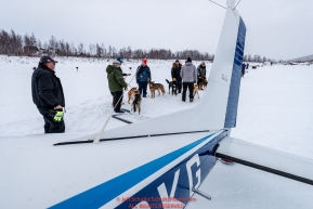 Dropped dogs wait for loading into Jerry Wortley's plane at the ghost-town checkpoint of Iditarod on Saturday, March 10th during the 2018 Iditarod Sled Dog Race -- AlaskaPhoto by Jeff Schultz/SchultzPhoto.com  (C) 2018  ALL RIGHTS RESERVED