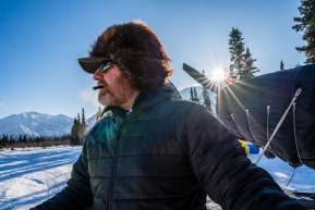 Dave Calkins, a private pilot, flying the Iditarod Insider film crew out to the Rohn Checkpoint on March 10, 2020.