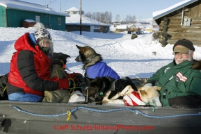 Sunday March 11, 2012  Volunteer checker  Stephanie White and Vet Stan Diment take a sled full of dropped dogs to the airprt at the Kaltag checkpoint. Iditarod 2012.