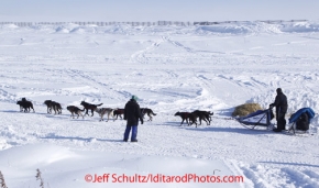 Sunday March 11, 2012 John Baker leaves the Unalakleet checkpoint and heads toward the next checkpoint, Shaktoolik.  Iditarod 2012.