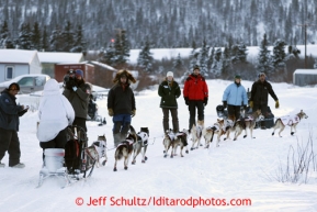 Aily Zirkle arrives at the Elim checkpoint on Monday March 11, 2013.Iditarod Sled Dog Race 2013Photo by Jeff Schultz copyright 2013 DO NOT REPRODUCE WITHOUT PERMISSION