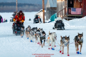 Mitch Seavey runs down the road to arrive first into the Kaltag checkpoint during the 2017 Iditarod on Saturday afternoon March 11, 2017.Photo by Jeff Schultz/SchultzPhoto.com  (C) 2017  ALL RIGHTS RESERVED