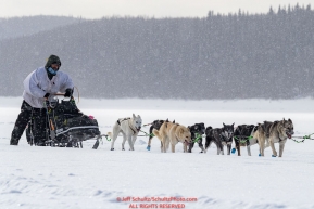 Rick Cassillo runs on the Yukon River as he nears the Kaltag village checkpoint on Sunday afternoon March 11th during the 2018 Iditarod Sled Dog Race -- AlaskaPhoto by Jeff Schultz/SchultzPhoto.com  (C) 2018  ALL RIGHTS RESERVED