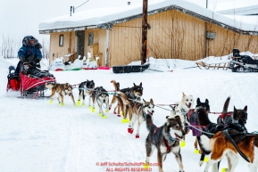 Michelle Phillips runs through the Kaltag village checkpoint on Sunday morning March 11th during the 2018 Iditarod Sled Dog Race -- AlaskaPhoto by Jeff Schultz/SchultzPhoto.com  (C) 2018  ALL RIGHTS RESERVED