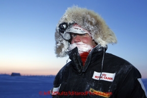 Sunday March 11, 2012   Ed Stielstra is all a-frost at 25 below zero at Unalakleet.  Ed said it was his coldest run ever from Kaltag to Unlakleet.  Iditarod 2012.