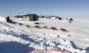 Sunday March 11, 2012  Paul Gebhart leaves the village checkpoint of Shaktoolik.   Iditarod 2012.