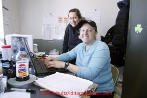 Monday March 12, 2012  Volunteer Comms Kathy Cappa and Heidi Uhl in Shaktoolik.   Iditarod 2012.