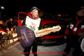 Mitch Seavey, 53, holds the key to the winning Dodge truck, after pulling into Nome first and winning his second Iditarod sled dog race on Tuesday March 12, 2013. Seavey made the journey from Willow in 9 days, 7 hours, 39 minutes, 56 seconds. Iditarod Sled Dog Race 2013Photo by Jeff Schultz copyright 2013 DO NOT REPRODUCE WITHOUT PERMISSION