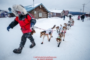 Aliy Zirkle leads her dogs to a parking spot at the Kaltag checkpoint during the 2017 Iditarod on Sunday morning March 12, 2017.Photo by Jeff Schultz/SchultzPhoto.com  (C) 2017  ALL RIGHTS RESERVED