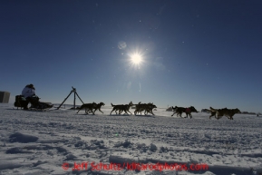 Karin Hendrickson runs on the trail a few miles from Nome in 30 mph winds on Thursday March 14, 2013 during the Iditarod Sled Dog Race 2013Photo by Jeff Schultz copyright 2013 DO NOT REPRODUCE WITHOUT PERMISSION